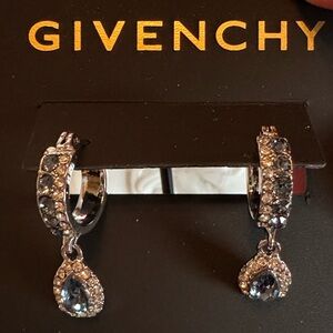Givenchy Silver Tone and Green Dangle Earrings with Emerald-like Stones